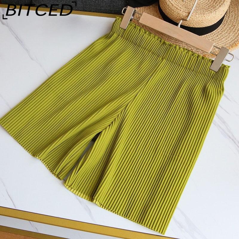BITCED Pleated Shorts for Women Spring/Summer Casual Cropped Trousers High-Waisted Loose-Fit Flattering Straight-Leg Wide-Leg Trousers