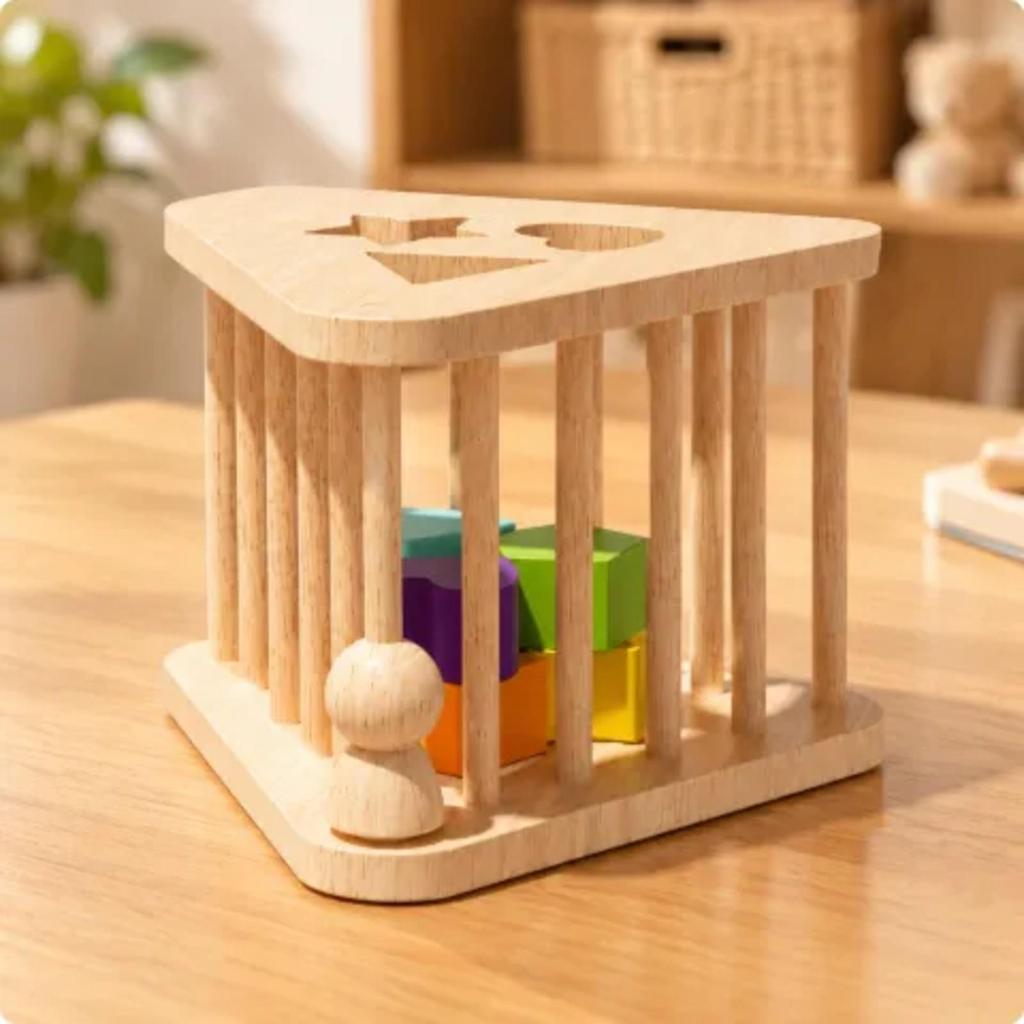 Holzformsortierbox mit geometrischen Blöcken, Haptisch, Montessori, Zuordnen, Frühes Lernen