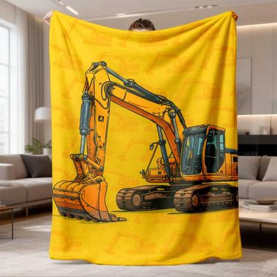 1pc Ultra-Soft Flannel Excavator Throw Blanket | Cozy, Warm, and Versatile Gift for Birthdays, Holidays, and Outdoor Adventures, Polyester, Digital Pr