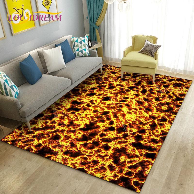 3D Volcano Lava Magma Area Rug Large,Carpet Rug for Living Room Bedroom Sofa Doormat Decoration,Kid Game Play Non-slip Floor Mat