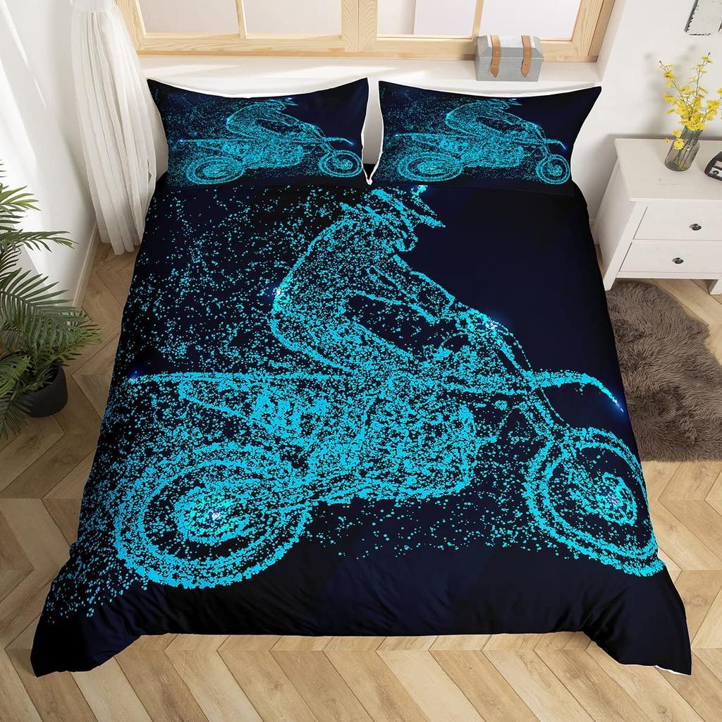 Motocross Bedding Set Full Motorcycle Racer Comforter Cover Extreme Sport Duvet Cover Dirt Bike Motor Vehicles Biker Quilt Cover