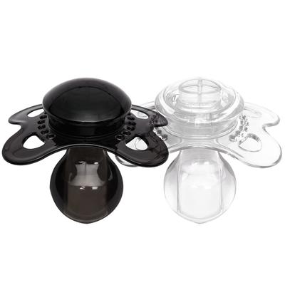 LittleForBig Adult Pacifiers, New 3rd Generation [Clear Candy Color] with Lids, Set of 2, Black and Clear