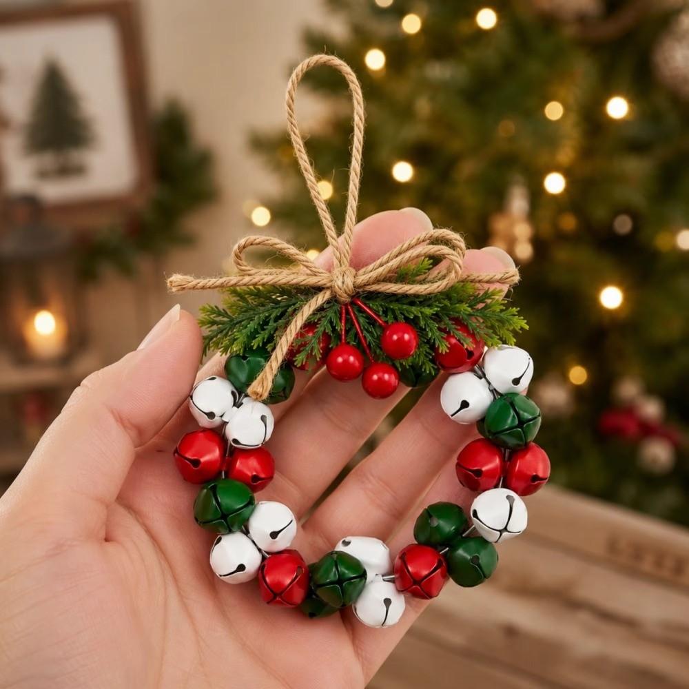 Vintage Christmas Bell Wreath Ornament Iron Wall Hanging Ornament Bell Door Hanging Festival Party