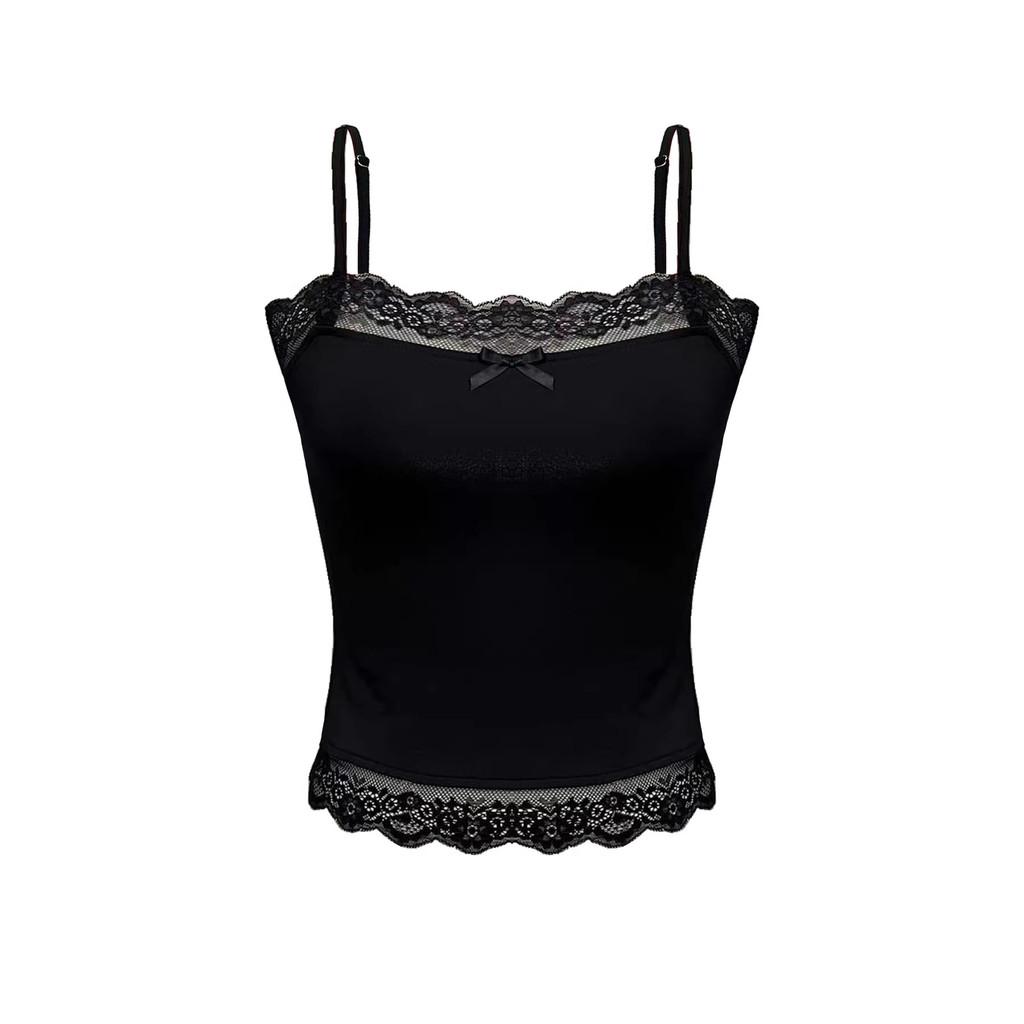 Summer Lace Spliced Butterfly Bow Camisole With Stretch Fabric For Women