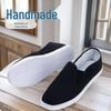 Men's Lightweight Black Cloth Slip-On Shoes with Breathable Hemp Rope Sole