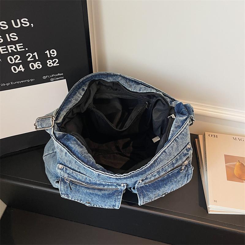 Vintage Large Capacity Denim Messenger Bag Women's Shoulder Crossbody Bag
