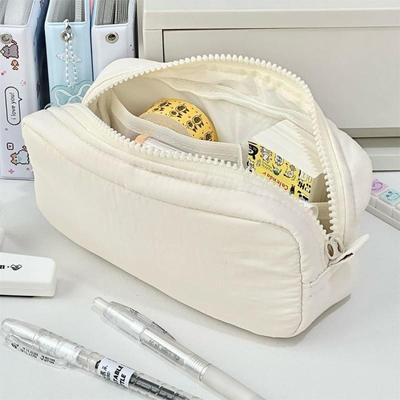 Simple Solid Color Square Pencil Case Large Capacity Classified Storage Pencil Bags Multifunctional Student Stationery Organizer