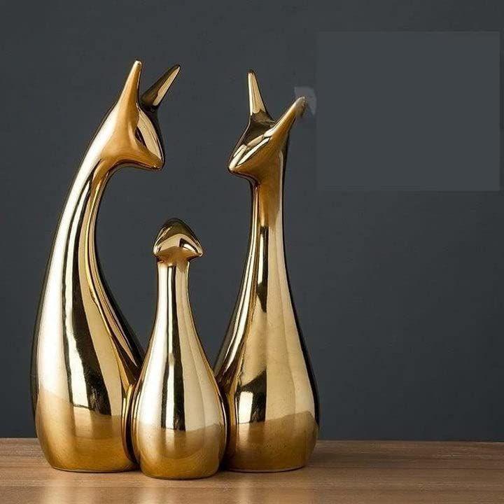 Home Decor Lucky Deer Statue Family Piano Finish Ceramic Figures - (Set of 3, Golden Set)