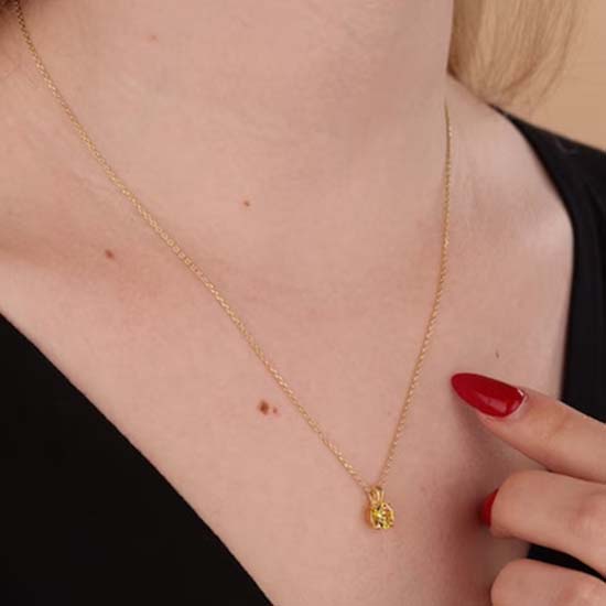 Citrine Round Gemstone Necklace, 925 Sterling Silver, Yellow Gold Necklace, Handmade Jewelry, Bridesmaid Gift