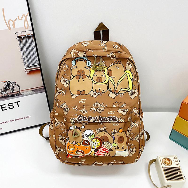 

Мультяшный рюкзак с капибарой, сумка для начальной школы, рюкзак большой вместимости, милая легкая универсальная сумка, кавайный рюкзак кофейный