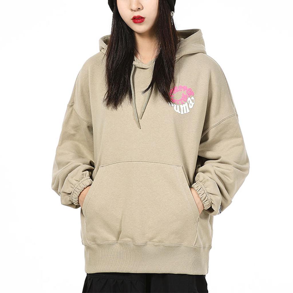Puma Downtown Graphic Hoodie With Letter Print, Long Sleeve Women Tops Khaki 533049-42