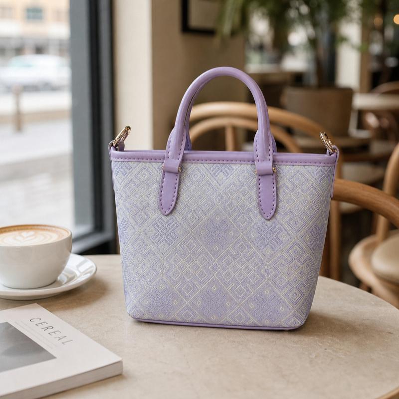 Women Top Handle Handbag, Vintage Ethnic Jacquard, Geometric Woven Pattern Elegant Daily Bag