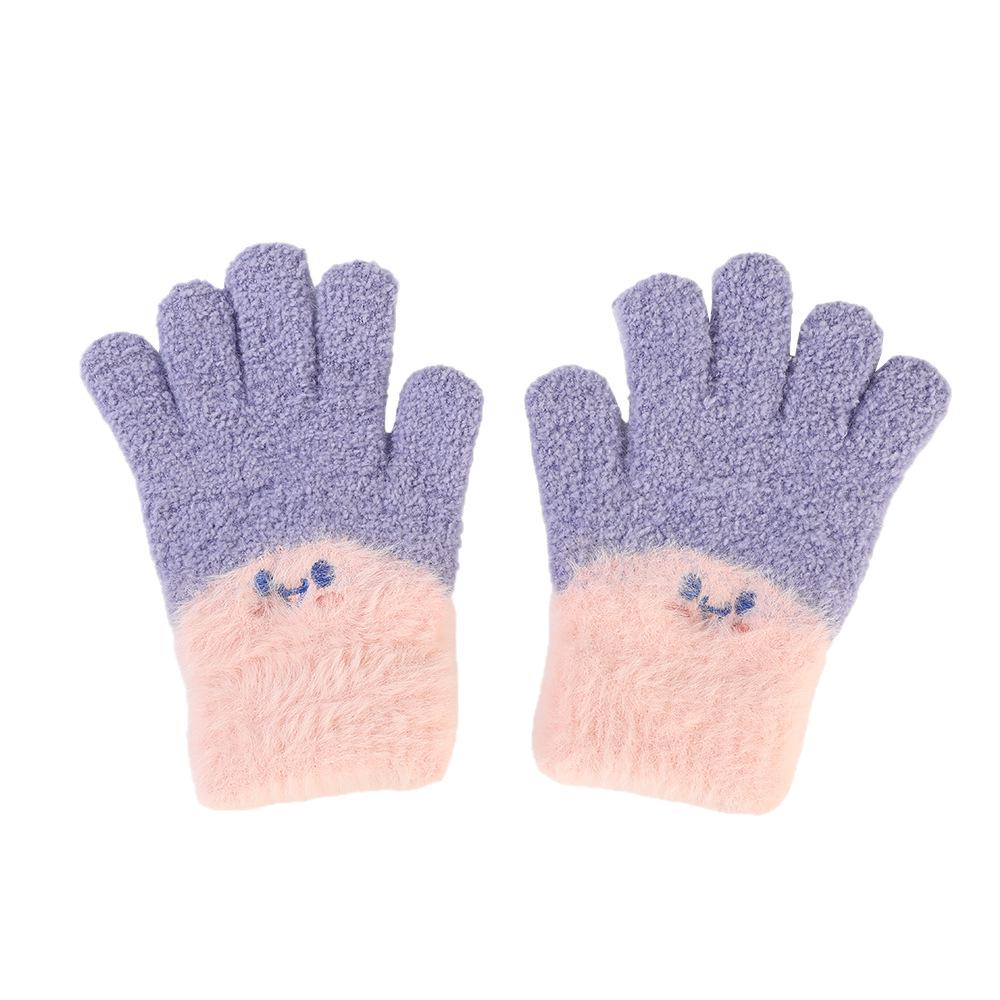 Unisex Children's Warm Knitted Gloves with Embroidered Smiley