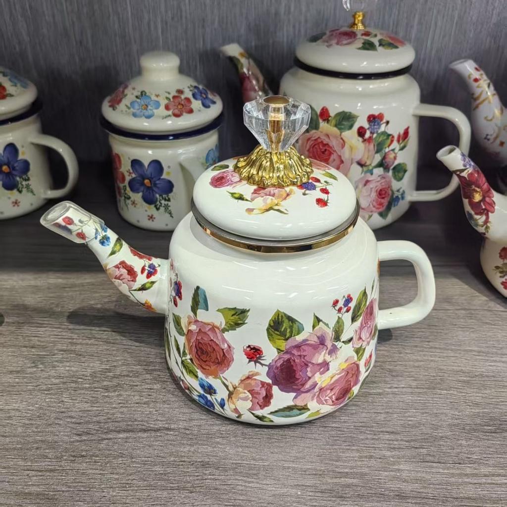 Emaille Emaille Ölkanne Kaffeekanne Wasserkocher Nostalgische Emaille Weinkanne Hotel Hot Pot Induktionskochfeld Universal