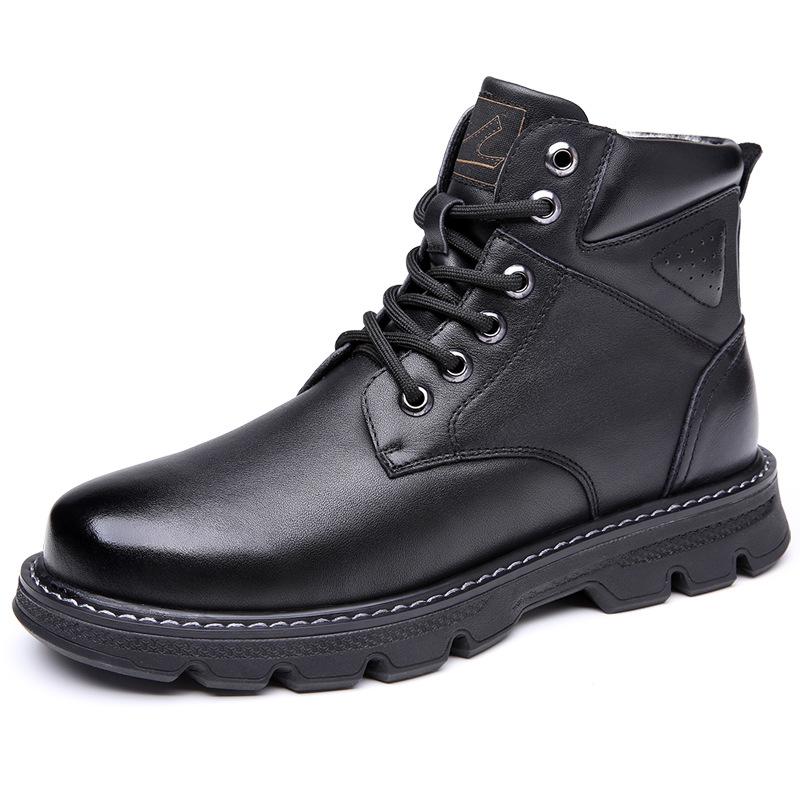 Fur integrated Martin boots men's British high-top soft leather men's boots winter velvet warm snow boots black leather boots men's