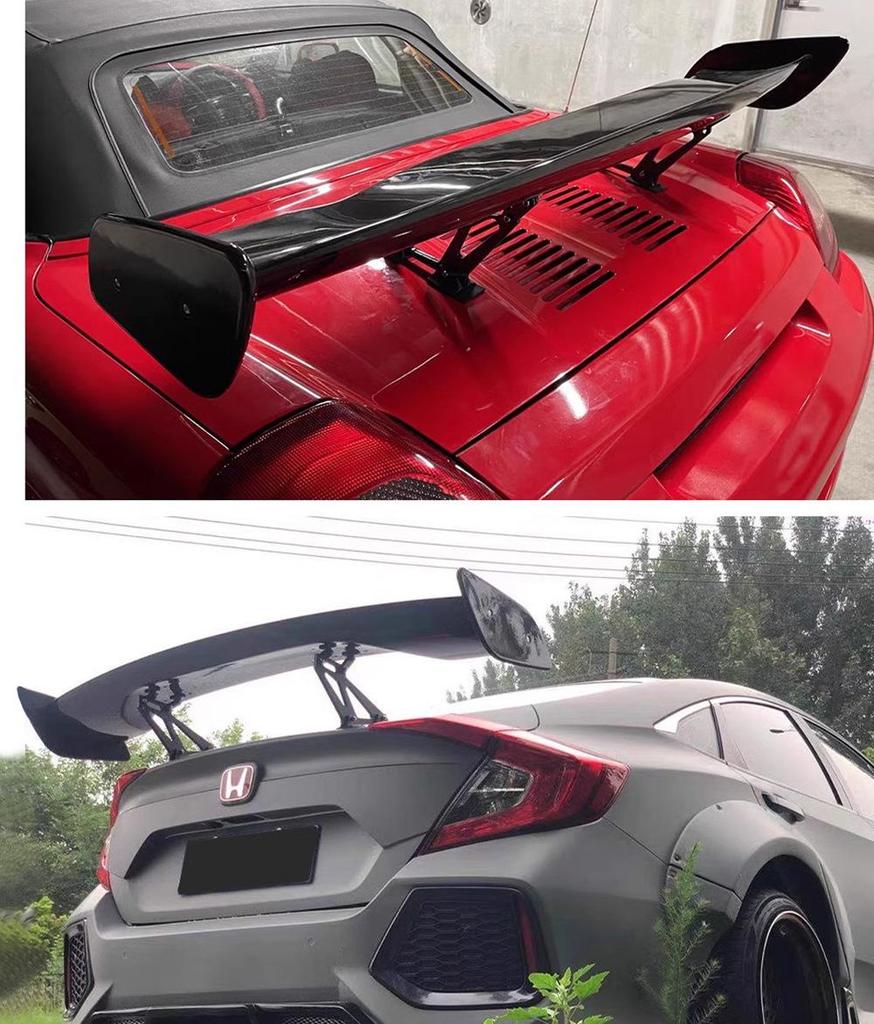 GT Universal Perforated Rear Spoiler Kit: Includes Bracket, Wind Deflector, Roof Spoiler, Rear Diffuser, Side Skirts, and Front Lip.