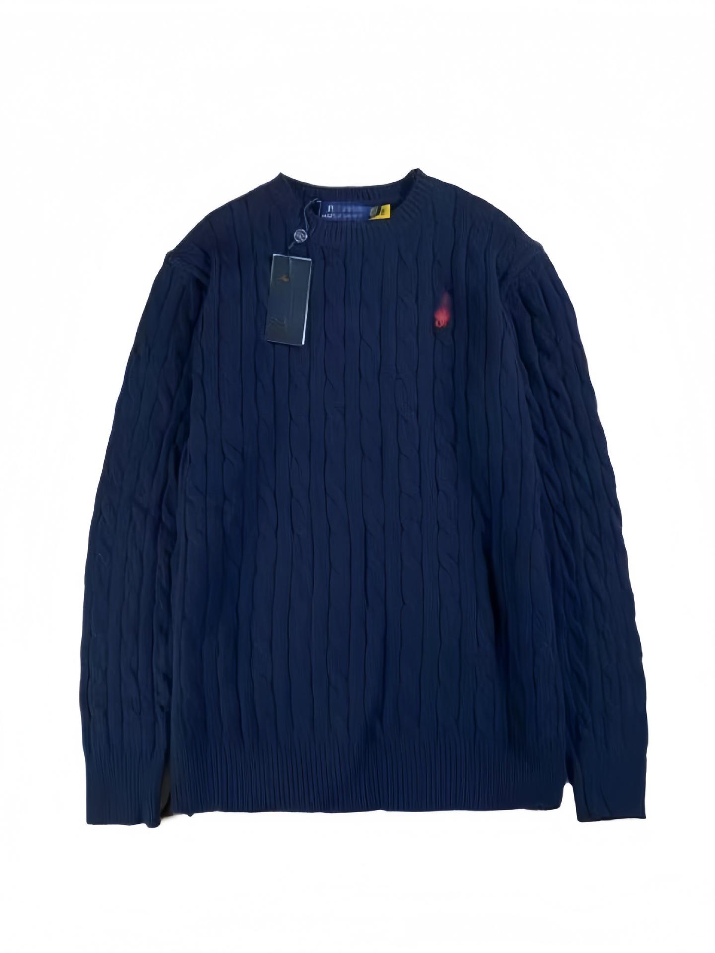 Plus Size Unisex Little Horse Embroidered Cable Knit Cardigan Sweater XL темно-синий