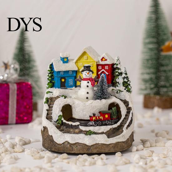 Animated Musical Christmas Village Figurines Igloo Ornaments Church with Rotating Train LED Holiday Carol Figurine Lights Music Box Decorative