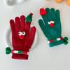 Holiday Theme Santa Hat Gloves with Finger Leak Screen Touch Festival Handwear Lovely Christmas Knitwear for Daily Use