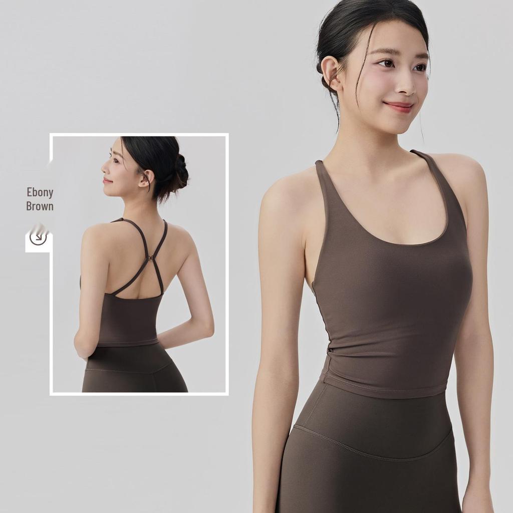 Women's Slim-Fit Yoga Vest with Integrated Cup and Two-Way Straps