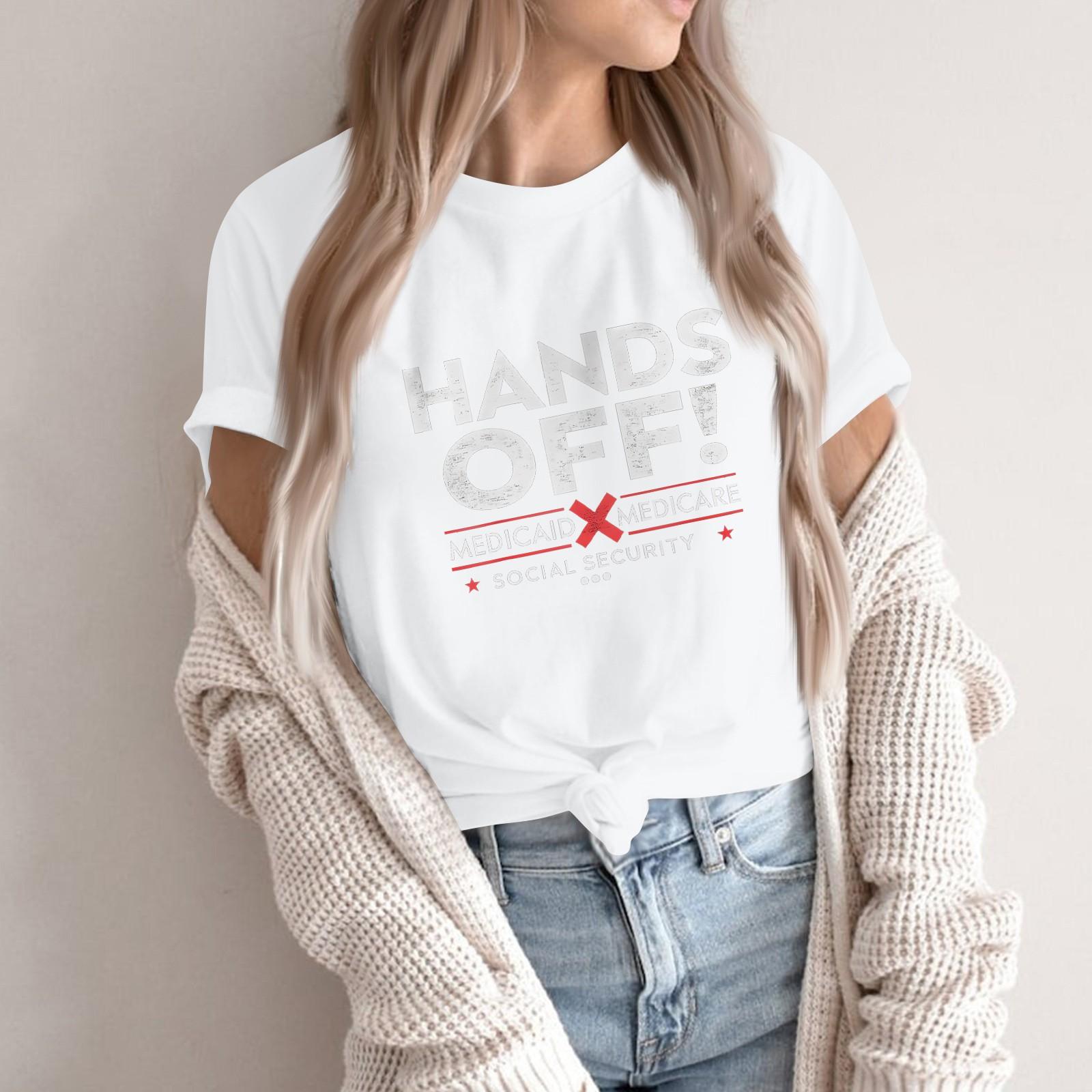 

HANDS OFF - Men And Women With The Same Casual Fashion Street Slim Short-sleeved T-shirt T-shirts Around Current Events And Politics L білий