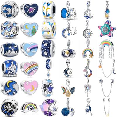 925 Silver Blue Starry Sky Rainbow Charm Pendant DIY Bracelet Jewelry Gift for Women Men Fashion Accessories