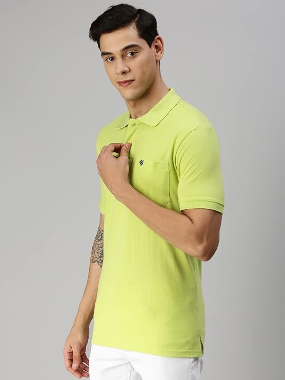 T-shirt da uomo a tinta unita con colletto alto, maniche corte, tinta unita, vestibilità regolare - Verde