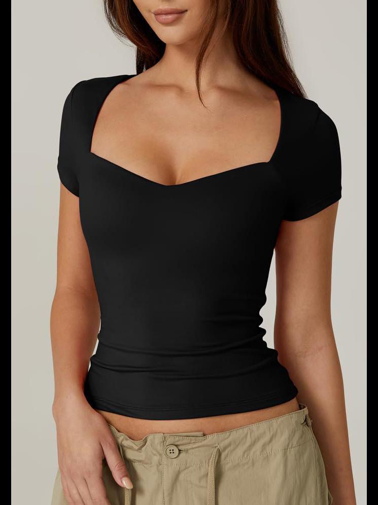 2024 Women's Heart-Shaped Collar Short-Sleeve Slim-Fit Crop Top