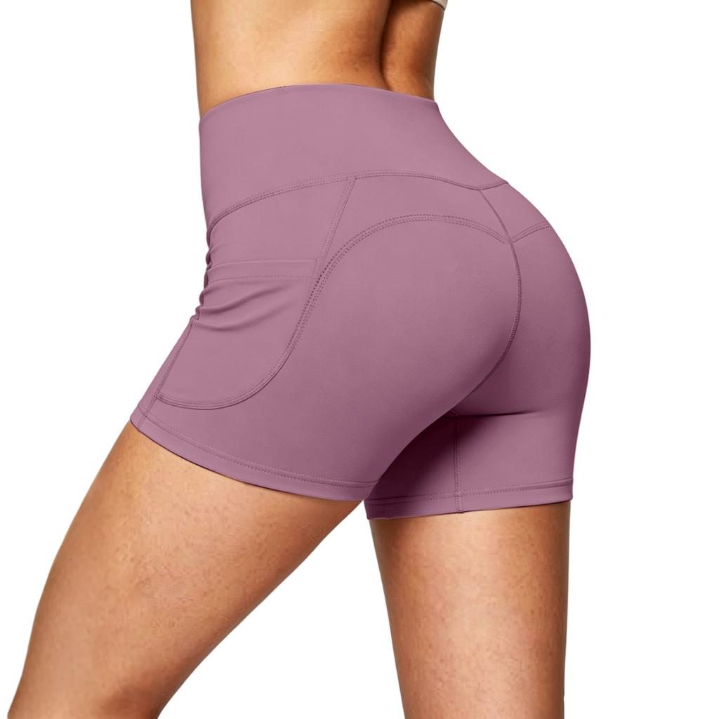 High Waist Butt Lift Tight Fit Workout Shorts with Side Pocket for Women Outdoor Fitness Yoga Running Athletic Activewear