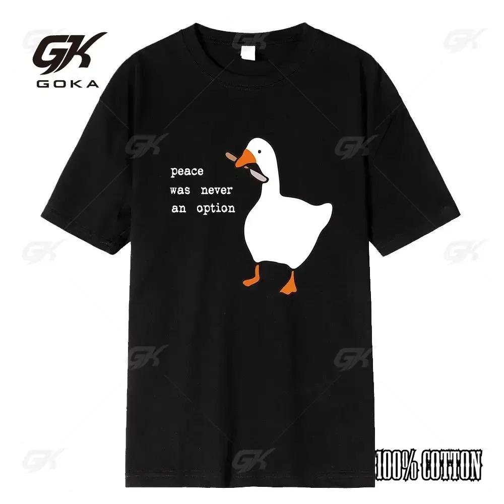 Internet Celebrity Big White Duck Funny Print Crew Neck Tshirt Mens Couple 100 Cotton Black Clothing High Quality Fashion