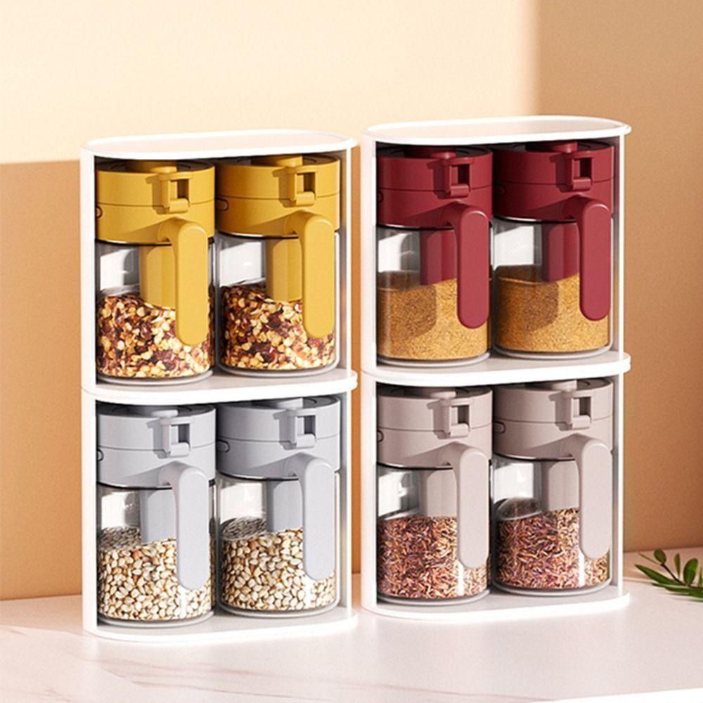 Sealed 2 In 1 Salt Container Dustproof Spice Sorting Bottle Practical Glass Seasoning Box  Kitchen