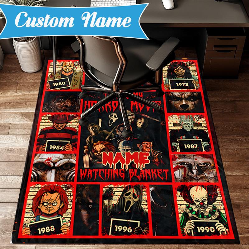 Custom Name orror characters Collage Rug for Living Room, Game Rooms, Office, Bedroom, Floor Mat Playful Design, fan gifts Christmas decor