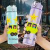 1PC School Bus Star Print 750ml Color Plastic Sports Water Bottle Leakproof Flip Straw Lid Suitable for Sports Office Home Use