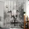 1 Cute Elephant Shower Curtain - Polyester fabric with hooks, whimsical rainy day design with butterflies, machine washable