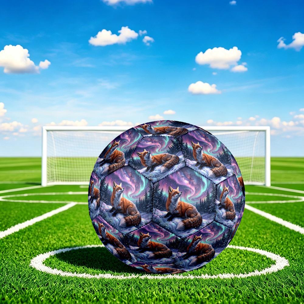 1pc Winter Fox Aurora Theme Soccer Ball Football, Size 5, Lightweight PVC, Outdoor Training Soccer Ball,Sports Gift T61463