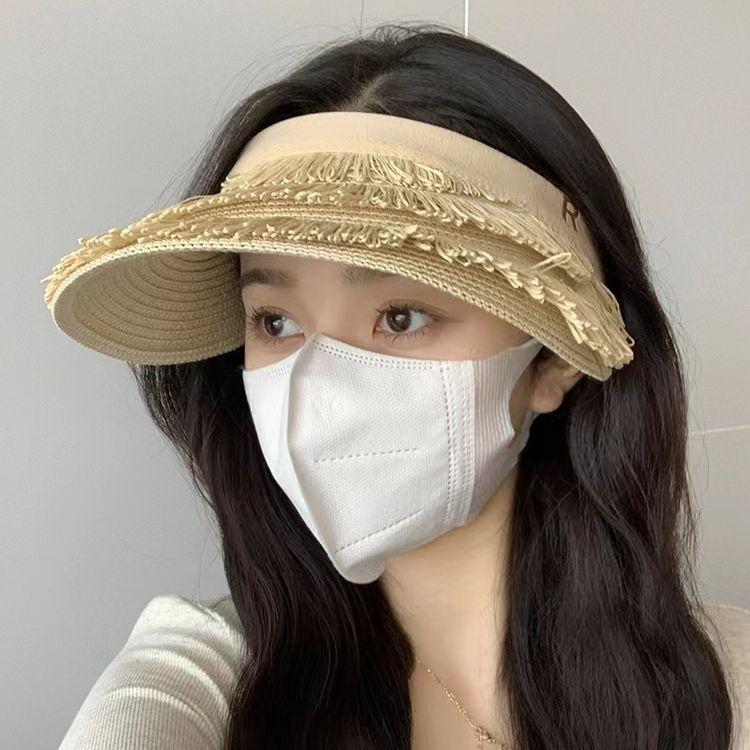 Summer Headband Lafite Grass Empty Top Hat UV Sun Protection Sun Protection Hat for Women's Seaside Travel Straw Hat