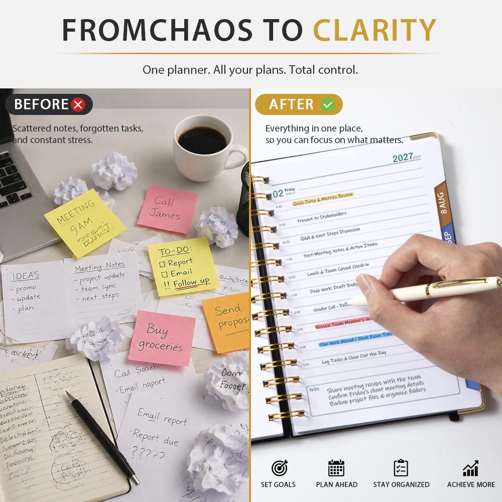 Agendă zilnică A5 transfrontalieră: Jurnal de Program și Eficiență la Birou în Engleză