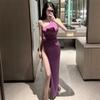 Celebrity Elegant 2026 Slanted Shoulder Hollow Waist Lace-up Dress Pure Summer Hip Dress
