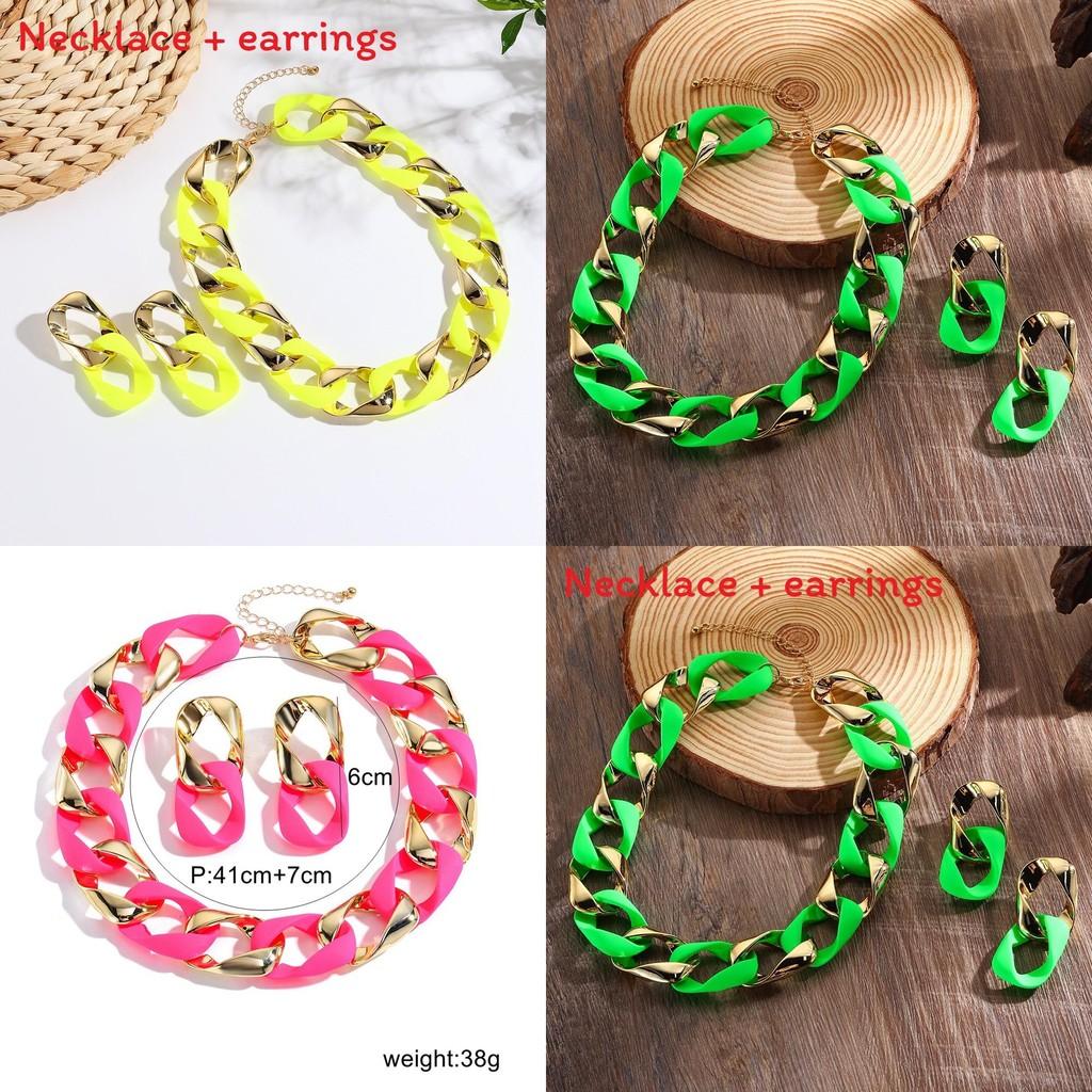 Fashion Fluorescent Jewelry Set With Necklace And Earrings For Women
