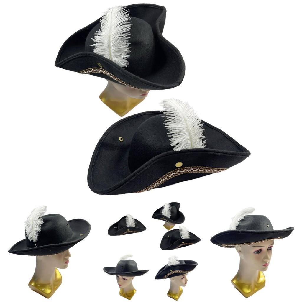 Sombrero de Pirata Vintage con Pluma y Accesorio para Disfraz de Halloween y Eventos Temáticos