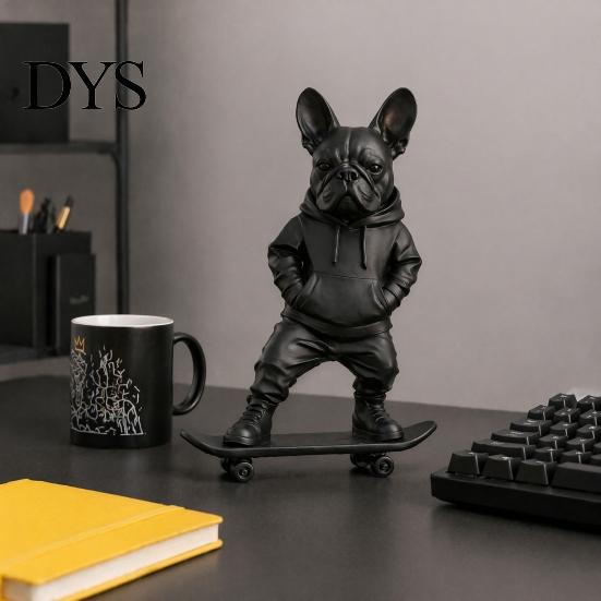 Durable PLA Dog Sculpture 3D Printed Skateboard Bulldog Statue, French Figurine Ornament, Unique Gift for Enthusiasts Hooded Sweatshirt Home