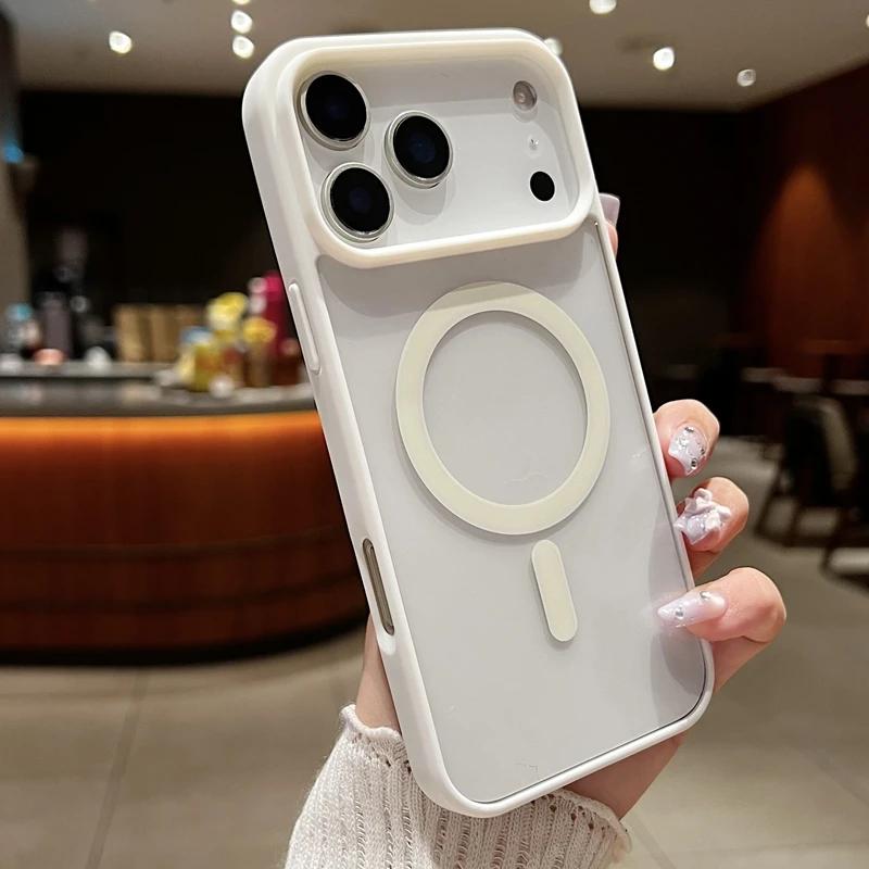 Luxury Magnetic Hard Phone Case for iPhone 17 Air 16 16e 15 14 Plus 13 12 11 Pro Max Magsafe Wireless Charge Transparent Funda