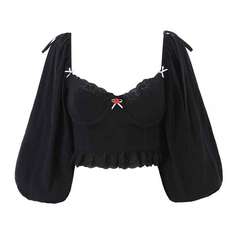 

Чистое желание Красная клетка со стальным кольцом Открытый пупок Французское кружево Black M