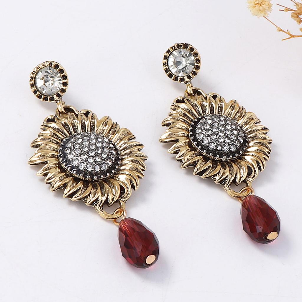 Fashion Metal Sunflower Plant Dangle Earrings ZAA New Classic Vintage Earrings Women Daily Jewelry Accessories