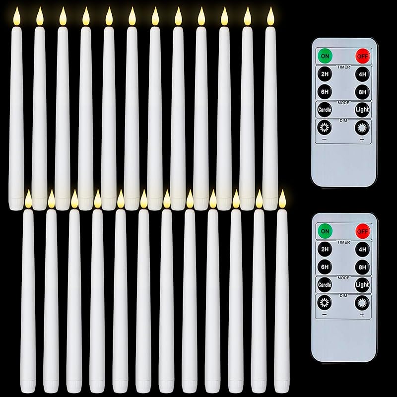 Homemory 12 Pcs Flameless Taper Candles with Remote Timer Dimmer, 11 inches Ivory Taper Candles Battery Operated, Plastic LED Candlesticks with