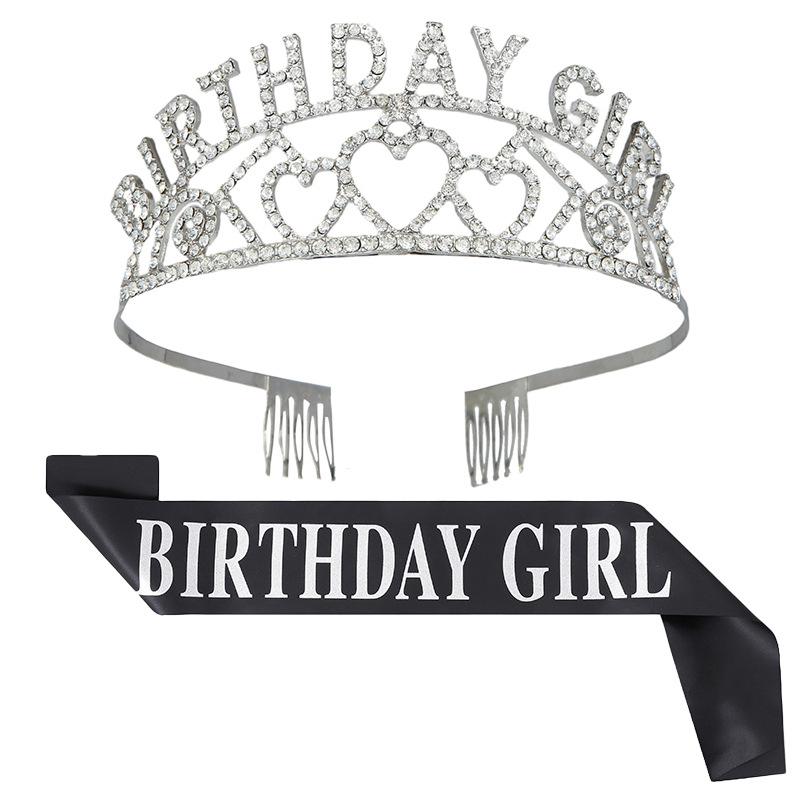 Crystal Letter Crown Birthday Girl Headband Set