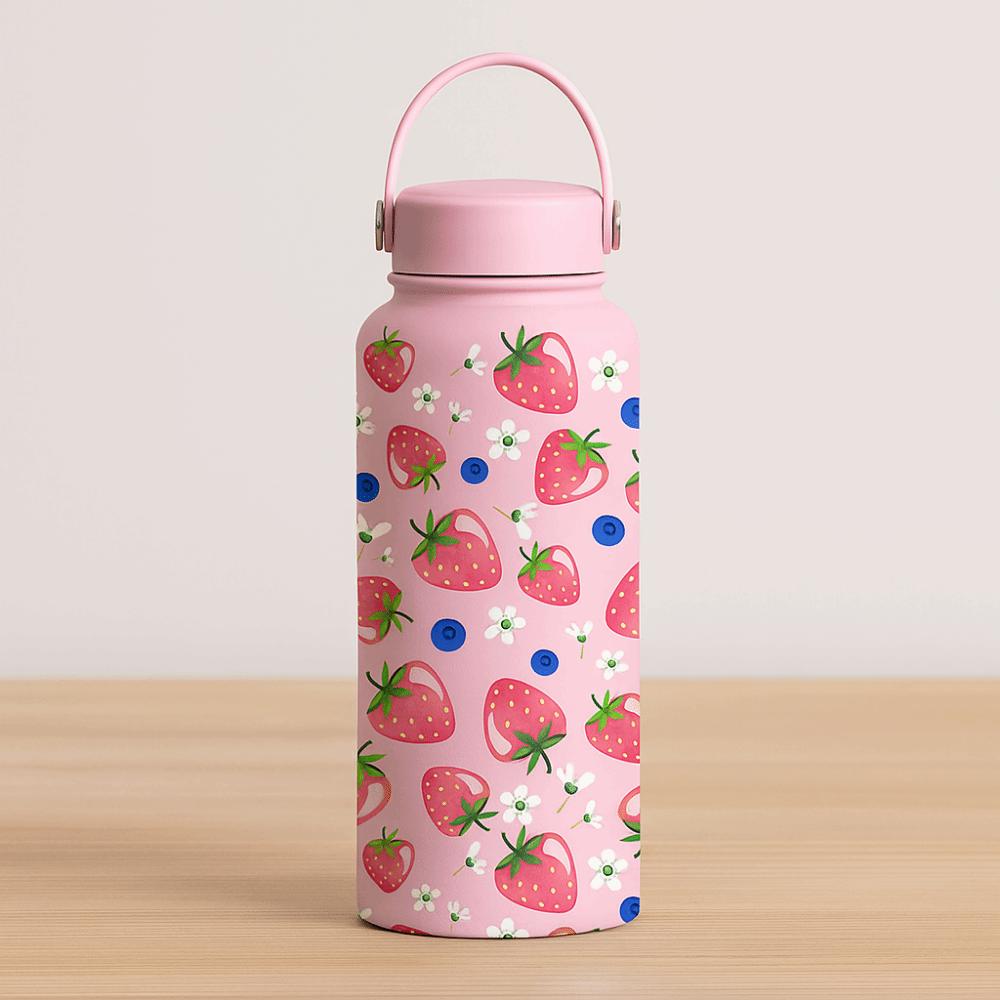 Creative Thermal Water Bottle 1L Stainless Steel Outdoor Insulated Mug Leak-proof Portable Floral Insulated Bottle Office