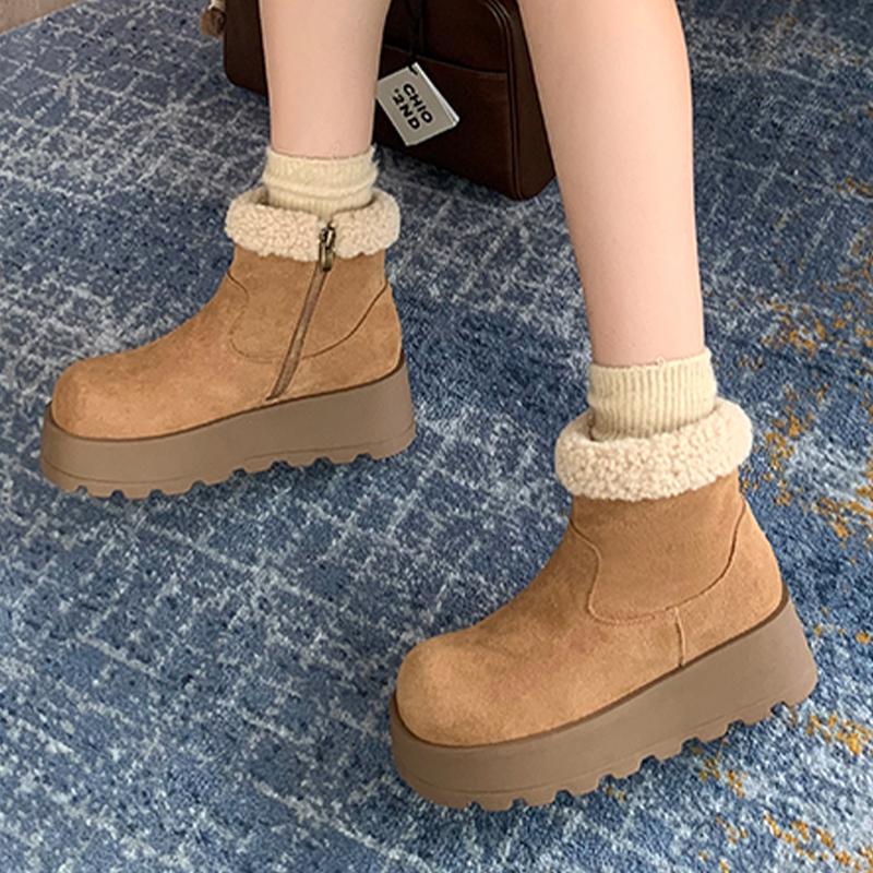 Flats Fur Women Ankle Boots Platform Designer Cotton Shoes Winter Suede Snow Boots 2025 New Casual Cotton Botas De Mujer