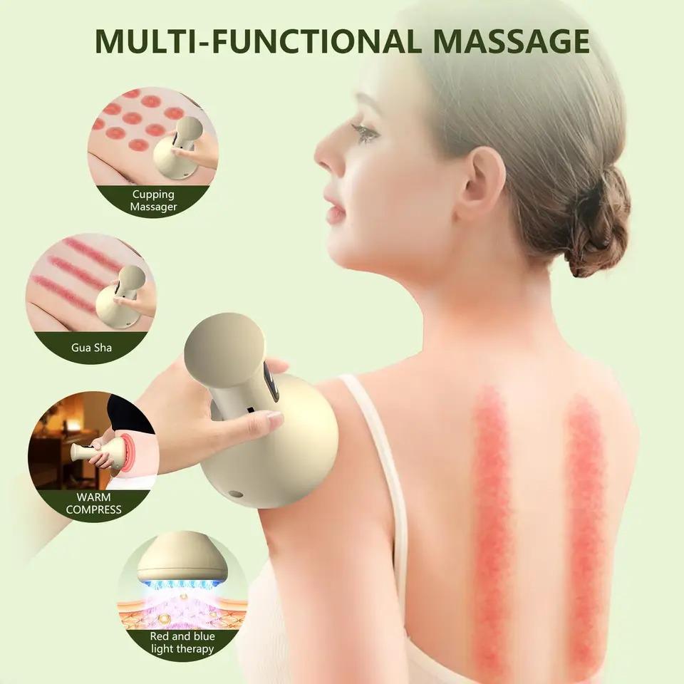 Smart Cupping Massage Machine 9 Levels Vacuum Suction Cup Chinese Meridian Cans Red Light Heating Jars Body Cellulite Scraping