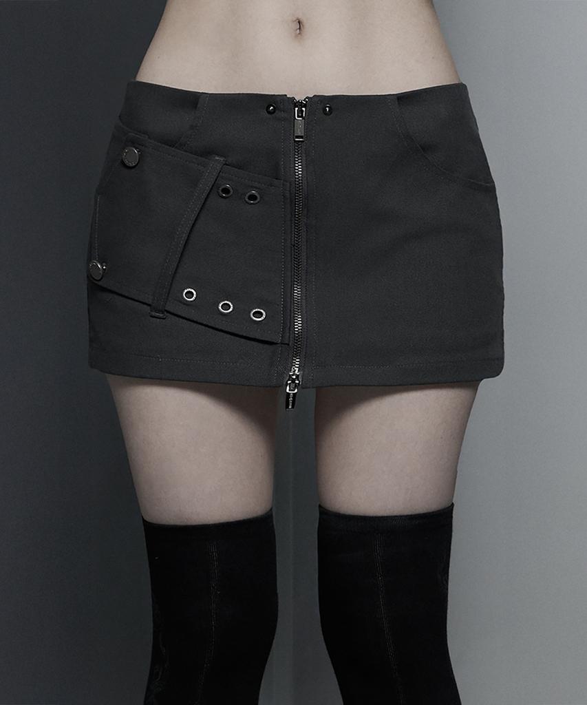 ETRE AU SOMMET Front Zip Belt Detail Mini Skirt (Dark Gray)
